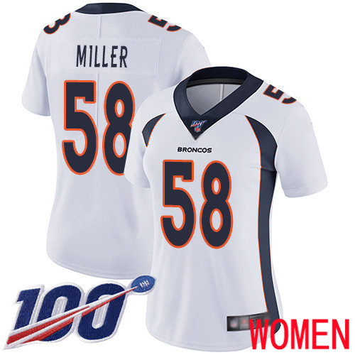 Women Denver Broncos #58 Von Miller White Vapor Untouchable Limited Player 100th Season Football NFL Jersey->youth nfl jersey->Youth Jersey